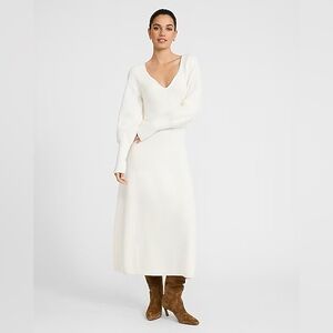 NWT Express Ribbed V-Neck Puff Sleeve Maxi Sweater Dress